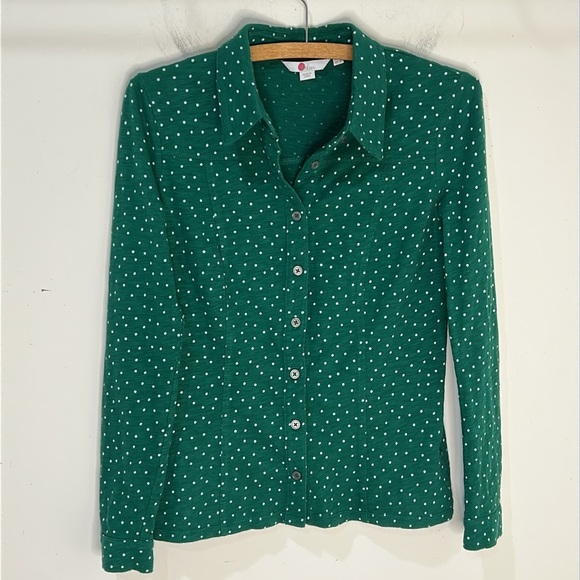 BODEN Tara Jersey Button Down Collared Shirt Green Polka Dot Size 2 Petite - Picture 12 of 12